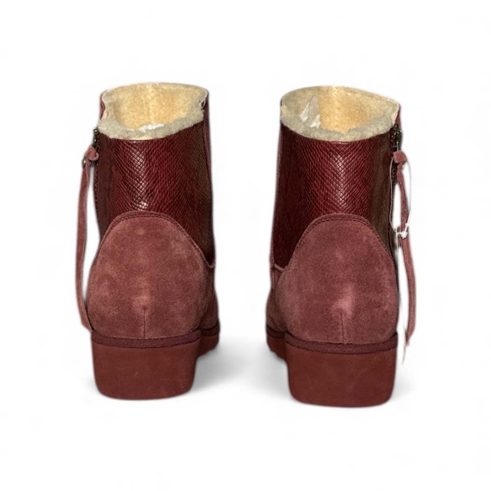 NWT BEARPAW MEGAN BEET SUEDE SHEEPSKIN WEDGE ANKLE BOOTS WATER REPELLENT SIZE 12 - Picture 10 of 15